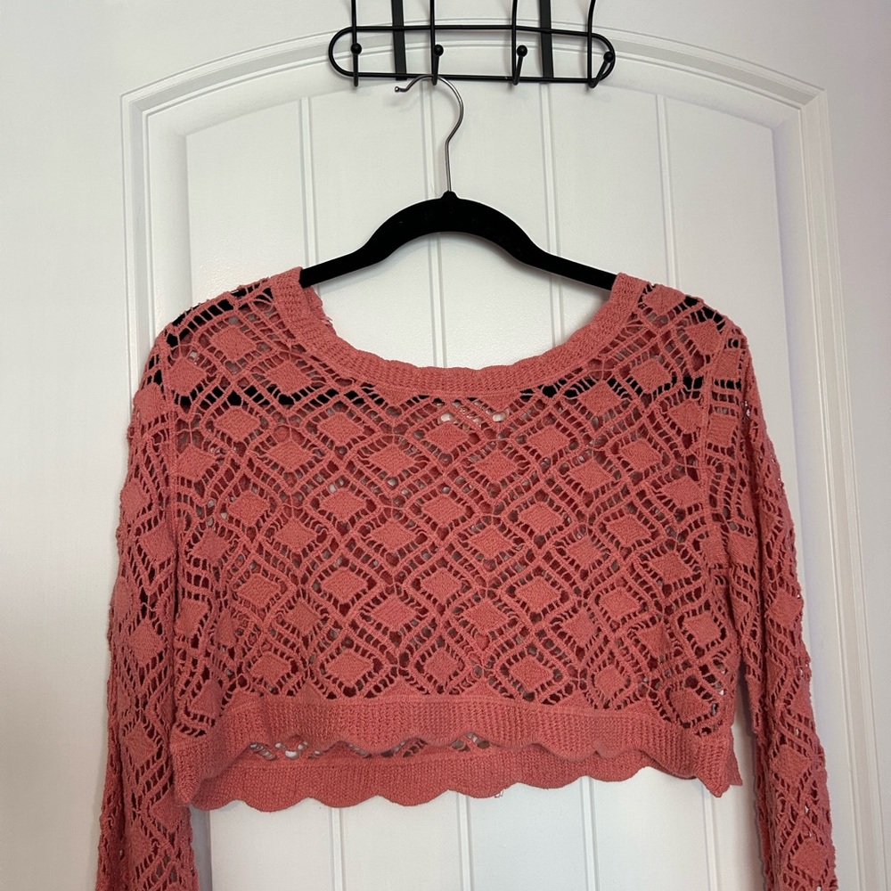 Crochet Knit Openwork Cropped Sweater
